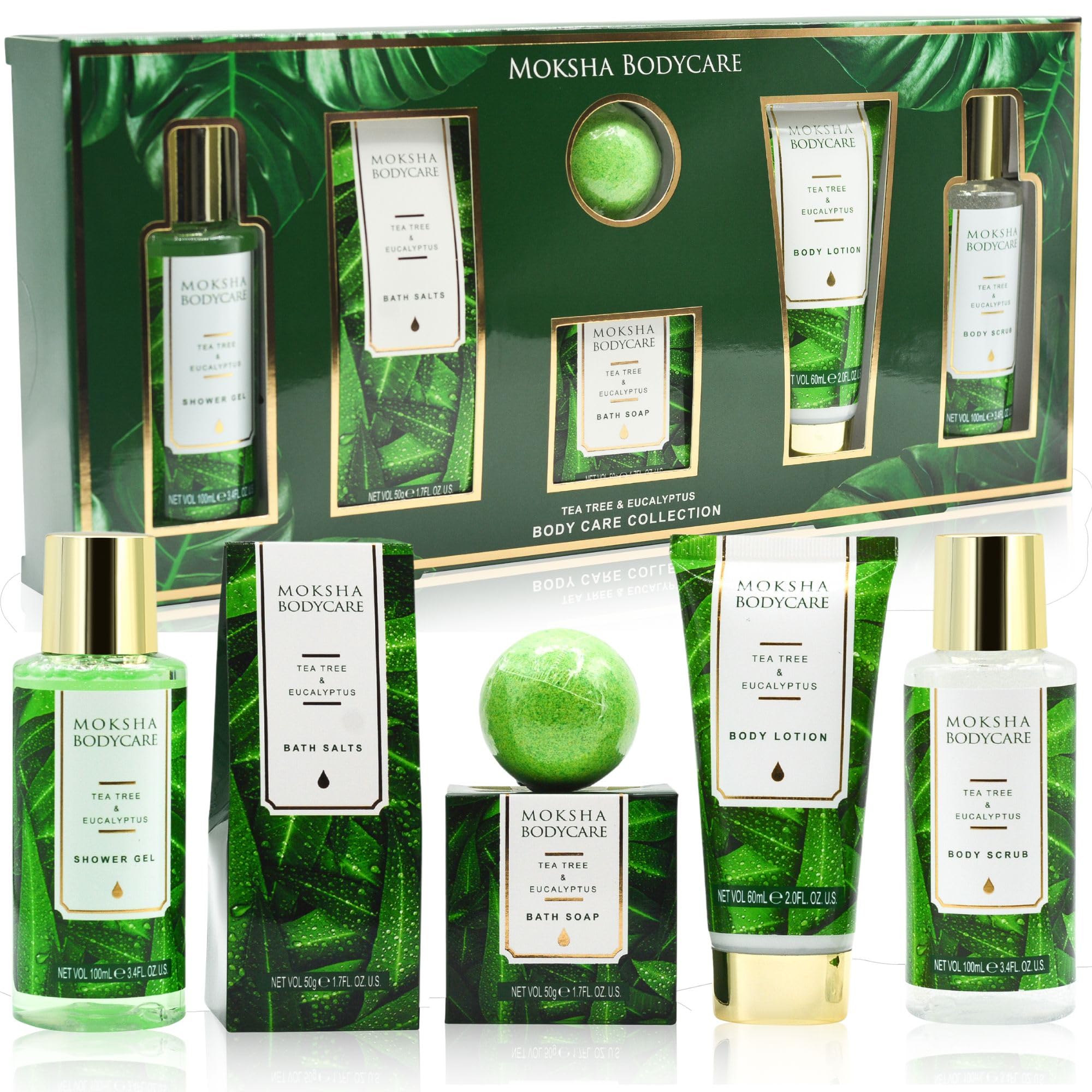 Moksha Tea Tree Spa Gift Set for Women – 6 Piece Vegan Self Care Kit