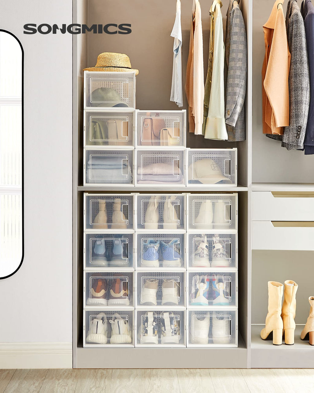 SONGMICS Stackable Shoe Storage Boxes | Pack of 18 Clear Sneaker Organisers