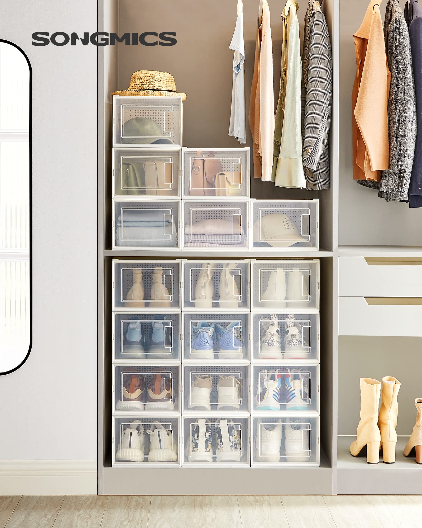 SONGMICS Stackable Shoe Storage Boxes | Pack of 18 Clear Sneaker Organisers