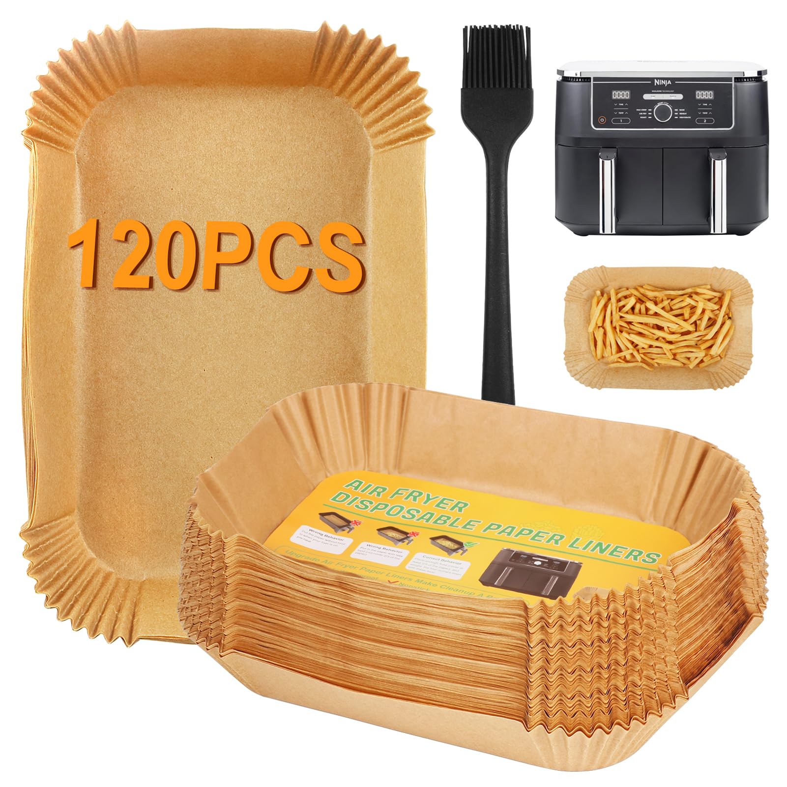 BYKITCHEN 120 PCS Air Fryer Liners for Ninja Double Stack XL SL400UK