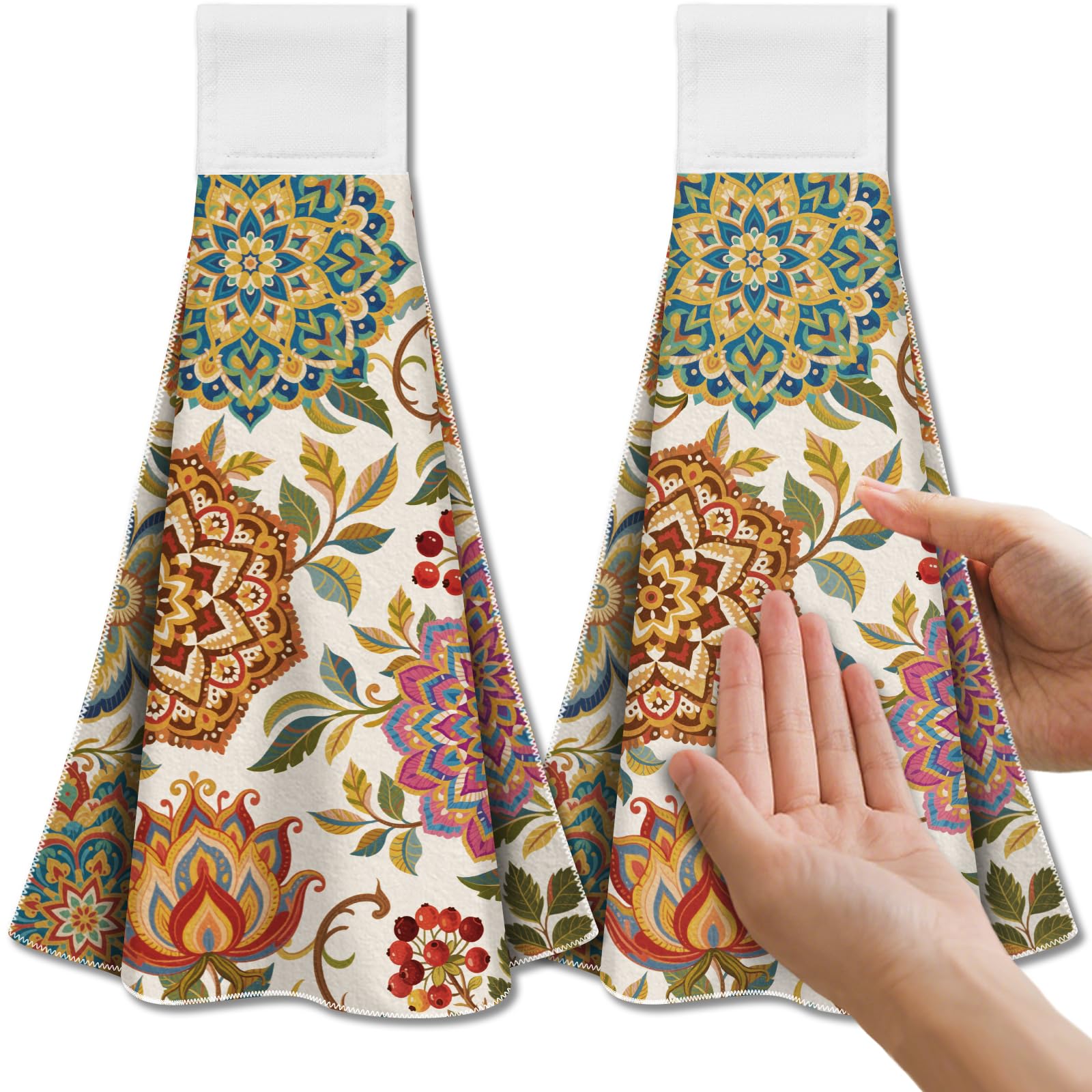 CUTHOLLOW Vintage Flower Microfiber Tea Towels - 2Pcs Hanging Dish Towels