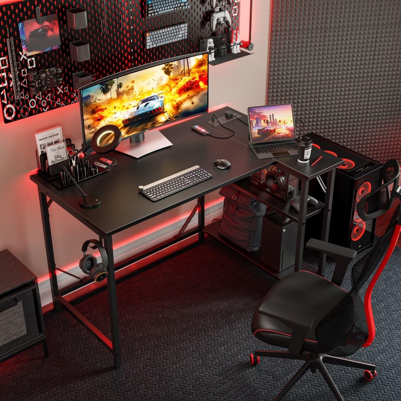 Domshoct L Shaped Gaming Desk with Power Outlets | 120x70cm Corner Desk