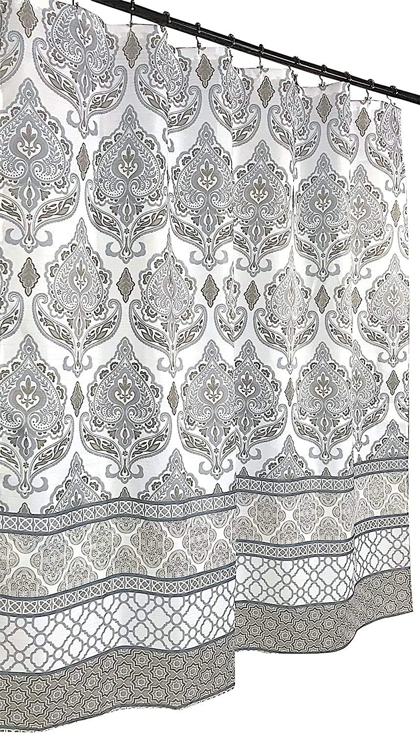 Serafina Home Floral Damask Fabric Shower Curtain – Grey Taupe 70x72