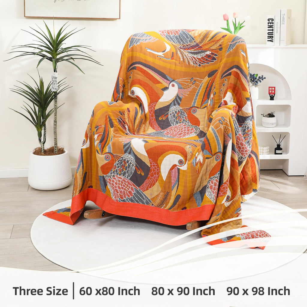 VANJOROY Organic Cotton Bohemian Throw Blanket – Soft Floral Bedspread