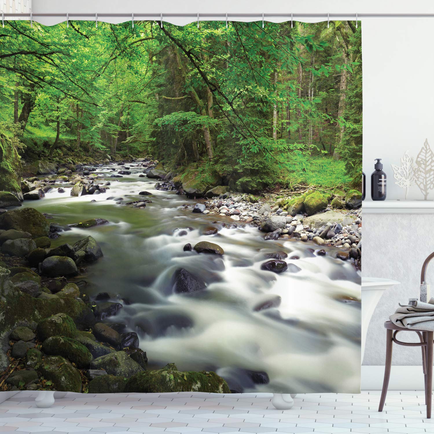 ABAKUHAUS Forest Shower Curtain | Nature Scenery Fabric Decor, 70"
