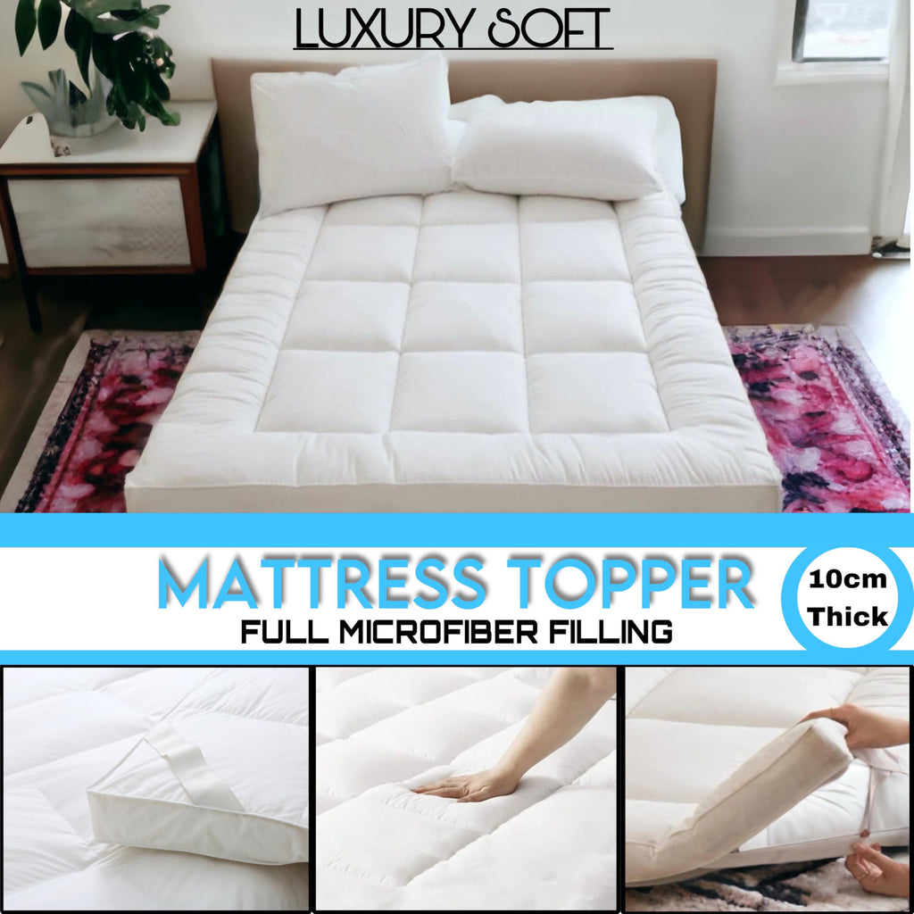 Jolof Store Double Mattress Topper - 10cm Thick Microfiber Quilted
