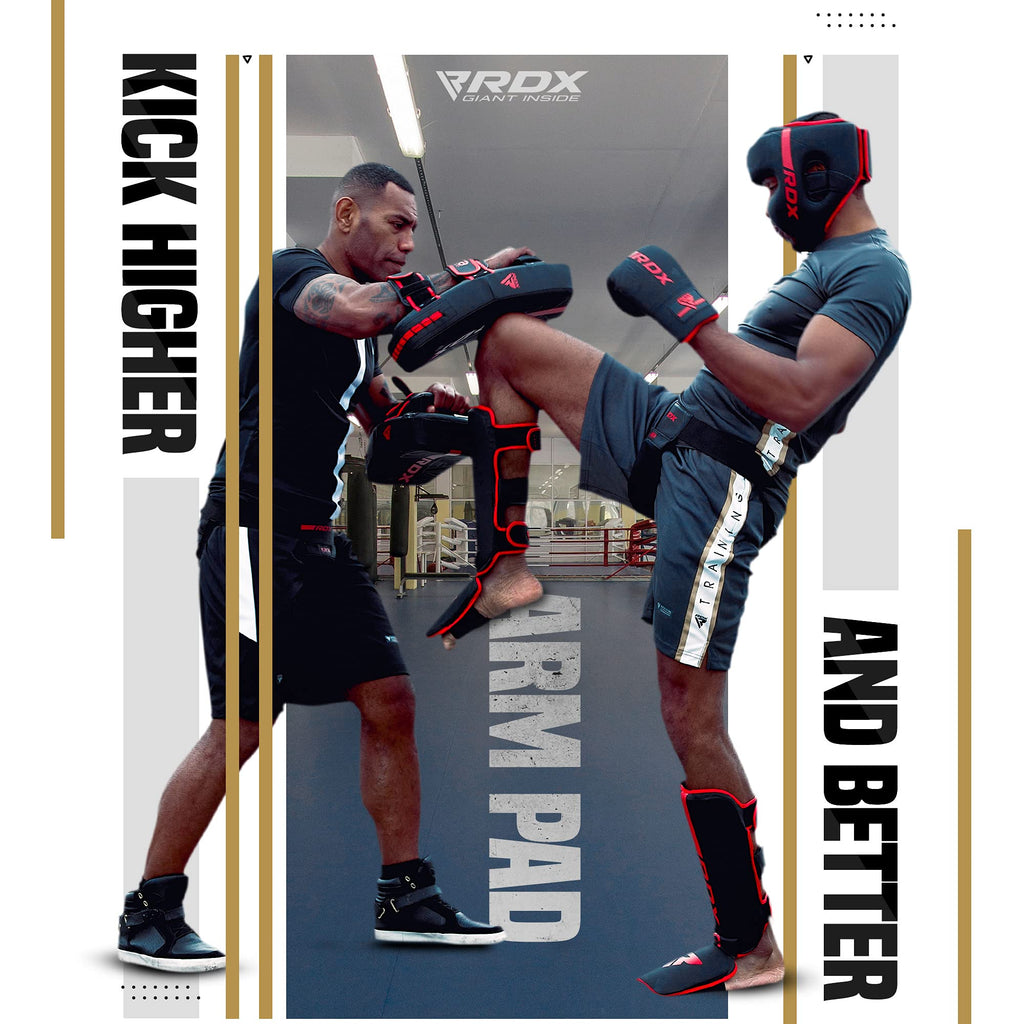 RDX Kara Curved Thai Pads – Maya Hide Leather Kickboxing Strike Shield