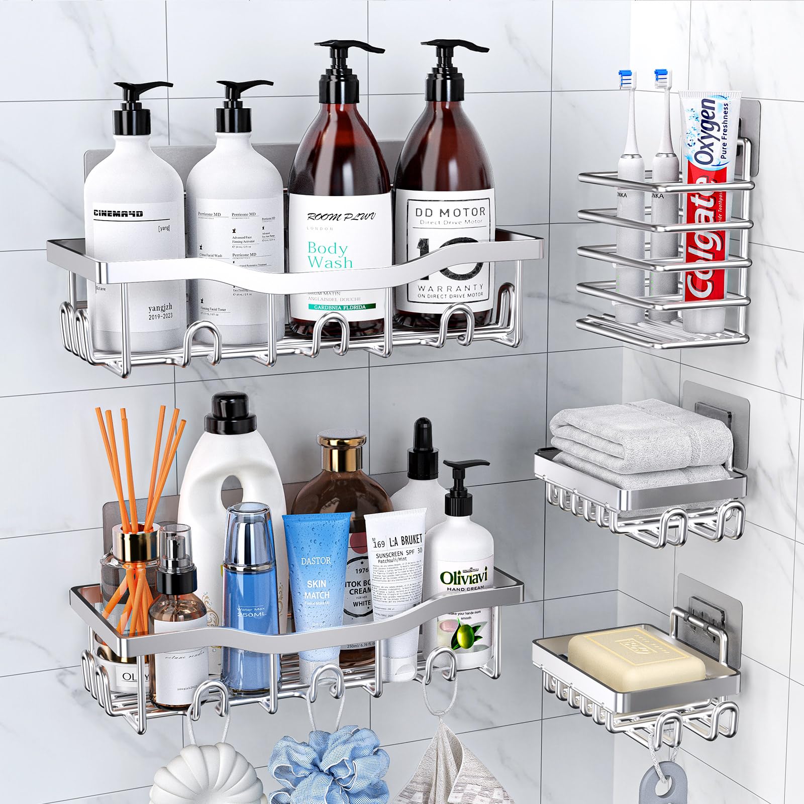 PKBD 5-Pack Rustproof Stainless Steel Shower Caddy | No-Drill Organizer
