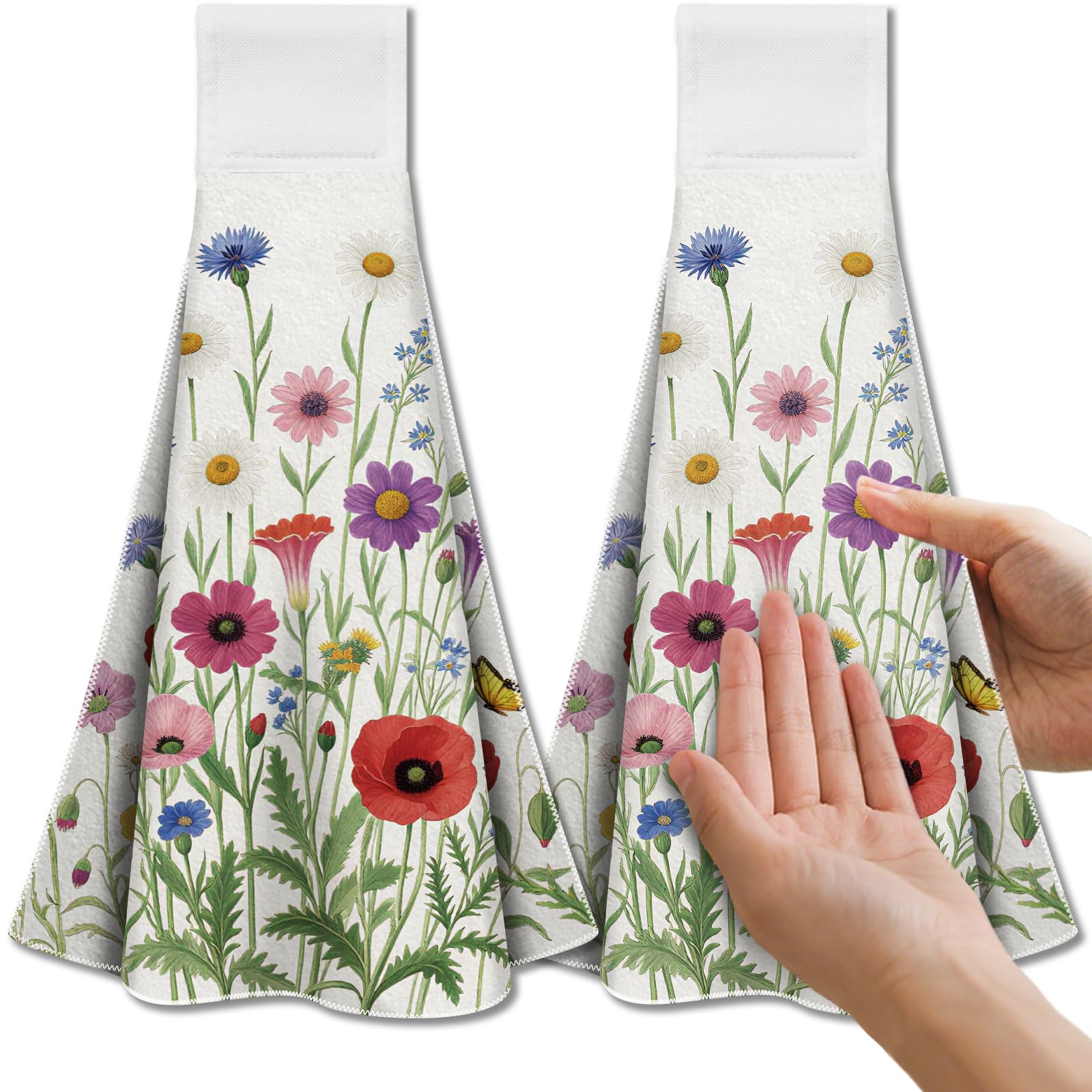 CUTHOLLOW Wildflowers Hanging Kitchen Towels | Microfiber Set of 2