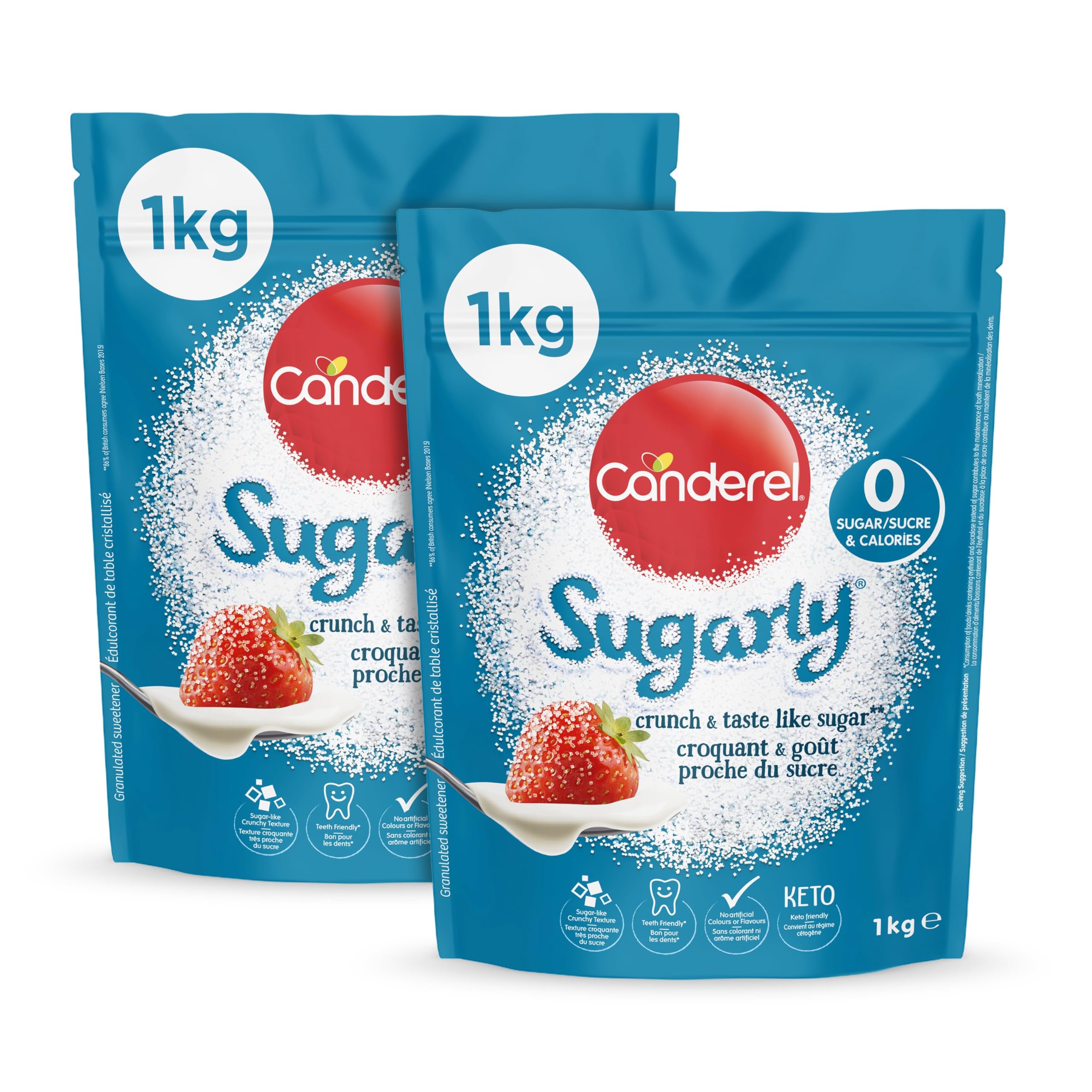 Canderel Sugarly Crunchy Sweetener – Zero Calorie Keto Sugar, 2 x 1kg