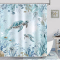 Bonhause Sea Turtle Shower Curtain | Teal Blue Coastal Polyester – 72x72"