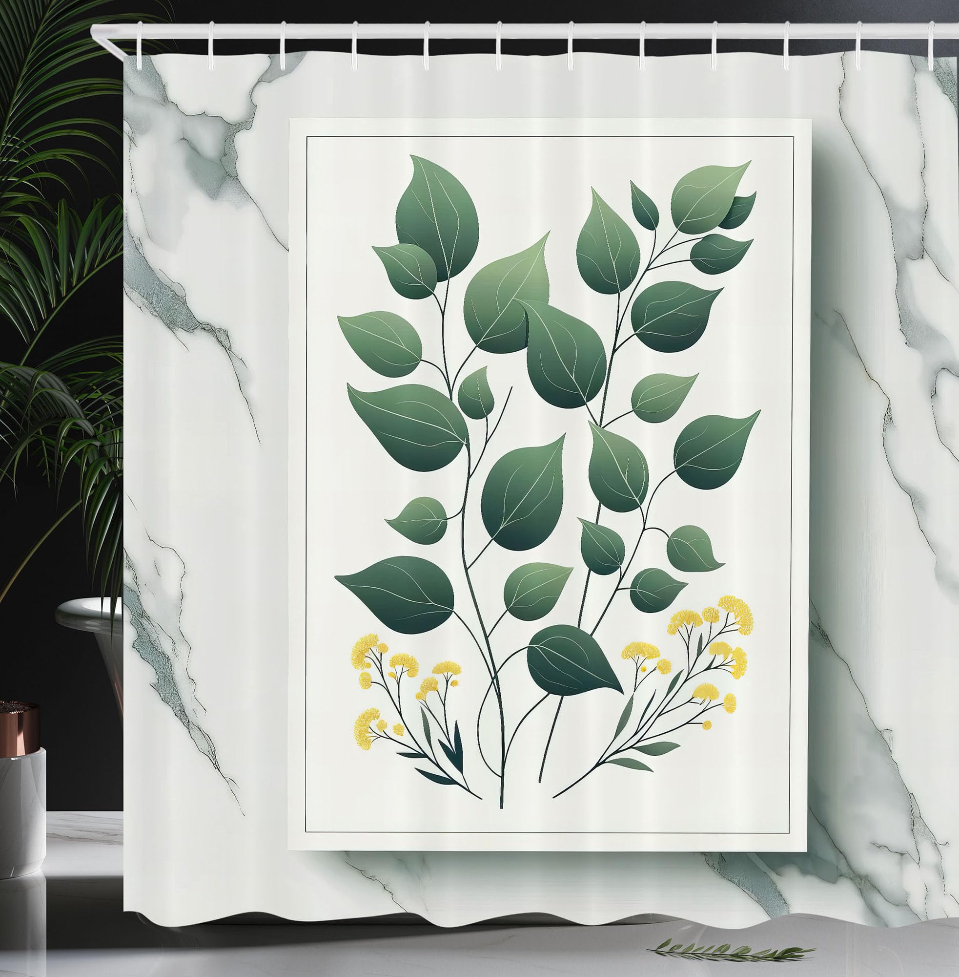 Abakuhaus Eucalyptus Leaves Shower Curtain | Waterproof Fabric – 175x200cm