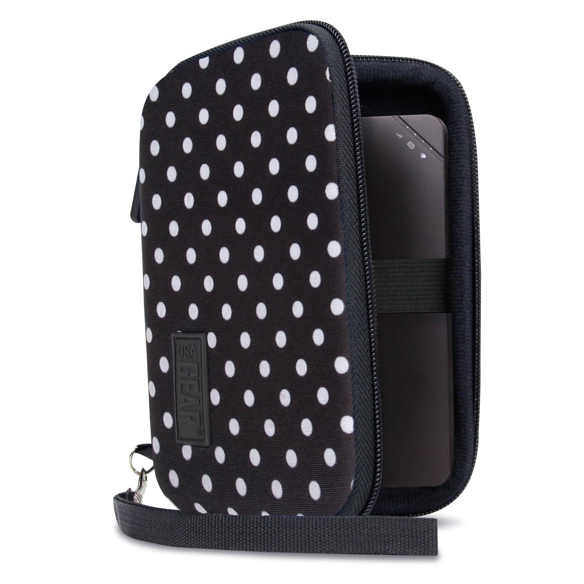 USA Gear Portable WiFi Hotspot Hard Case – Polka Dot Travel Organizer