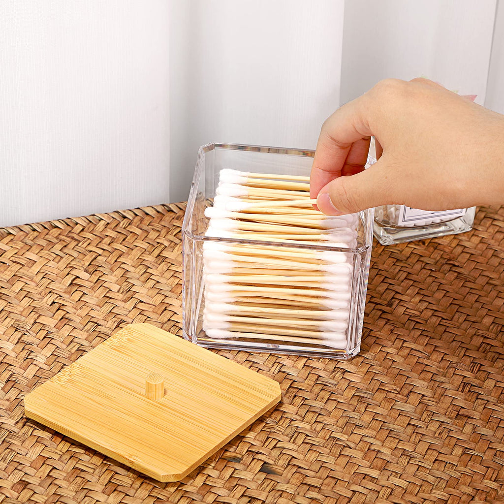 SUMTree Square Qtip Cotton Ball Holder Qtip Dispenser with Bamboo Lid - image 5