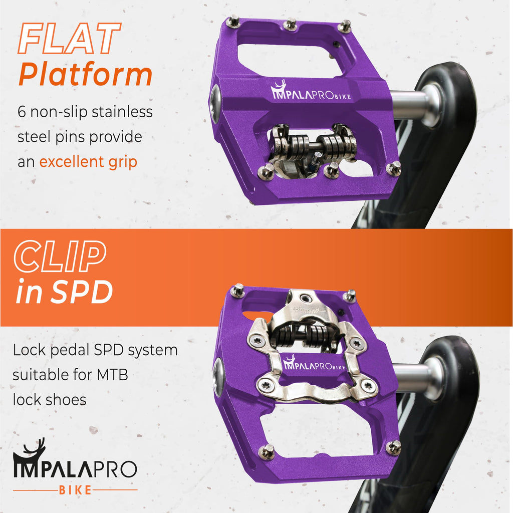 IMPALAPRO Dual Function MTB Pedals | Shimano SPD Compatible Flat Pedals