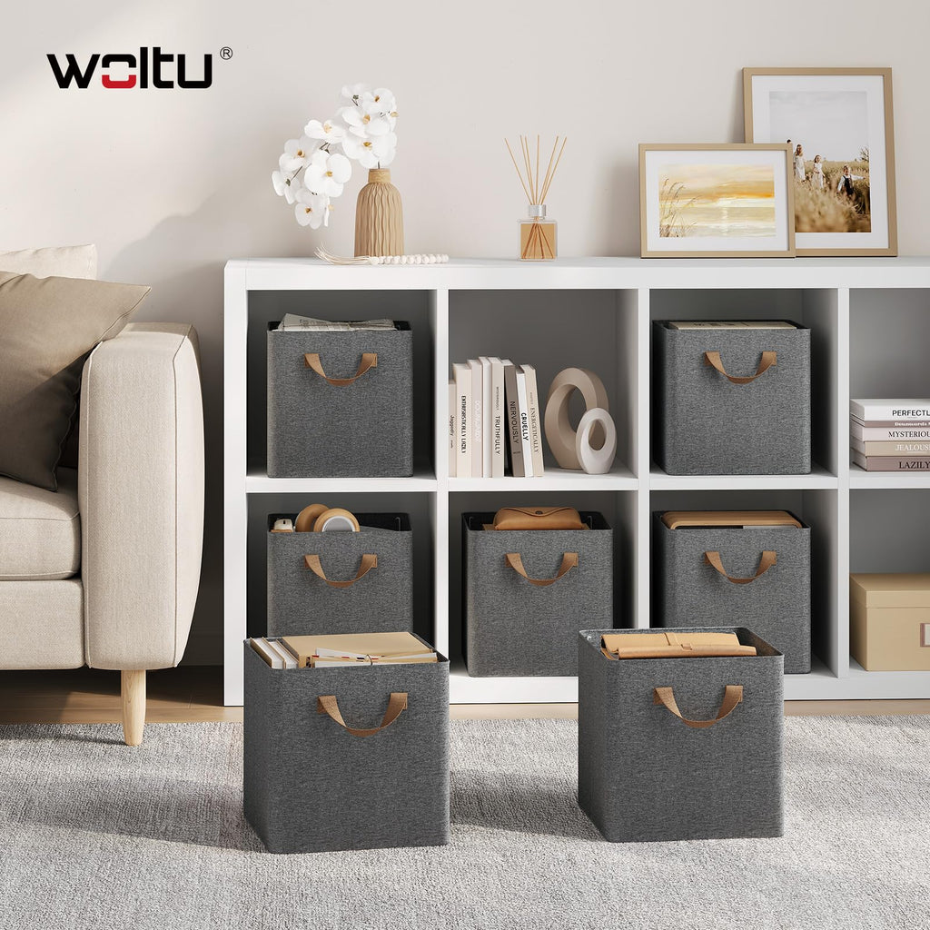 WOLTU Storage Boxes Set of 5, Storage Baskets, Folding Wardrobe Cube Boxes, with Handle and Metal Frame, for Living Room/Bedroom/Study, Linen