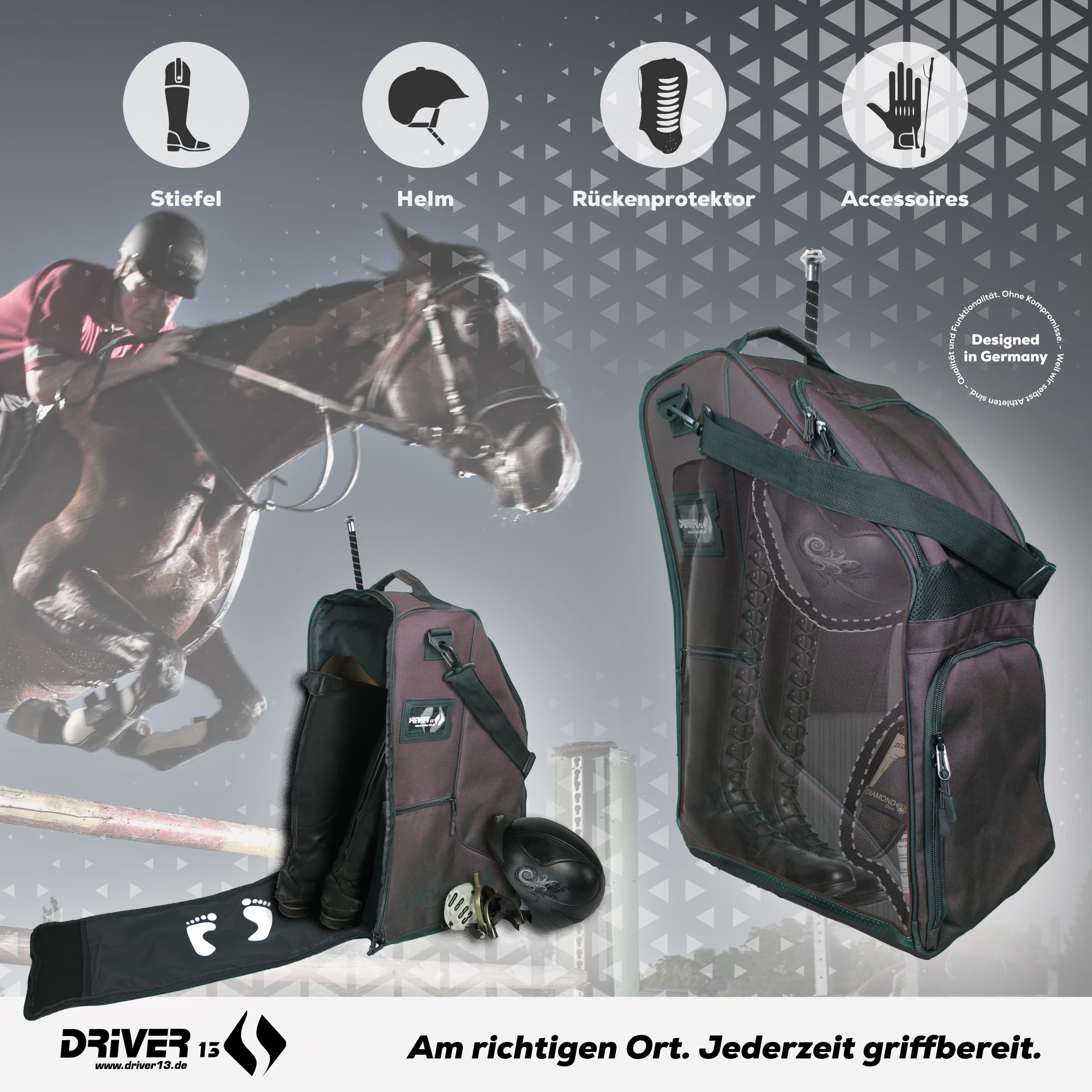 Driver13 Deluxe Riding Boot Bag with Helmet Compartment - Brown