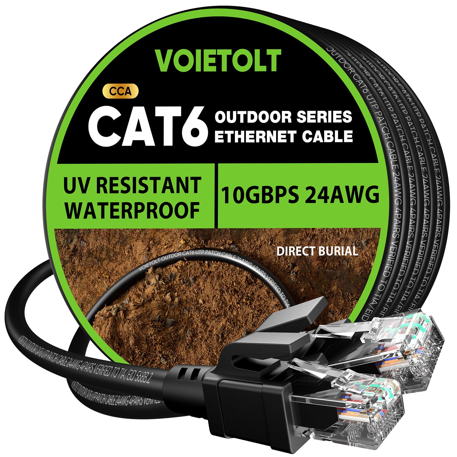 VOIETOLT Cat 6 Outdoor Ethernet Cable 20m - 10Gbps Direct Burial LLDPE