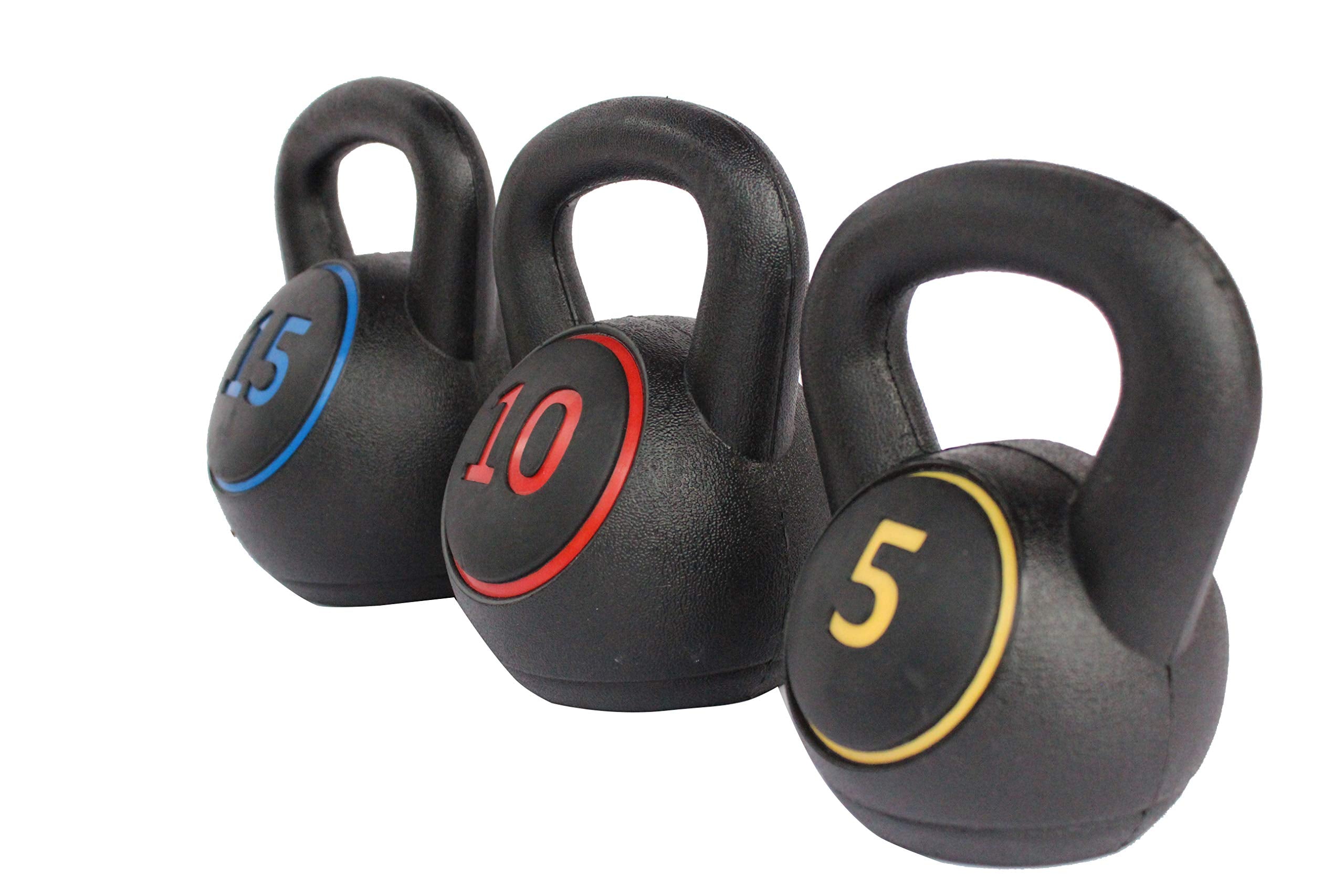 KKB Sport 3-Piece Kettlebell Weight Set with Stand - 5, 10, 15 lbs