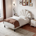 Merax 3ft Single Upholstered Bed Frame, Velvet Petal Headboard, Adjustable, Solid Wood Slats, No Box Spring Needed, Easy Assembly, Beige