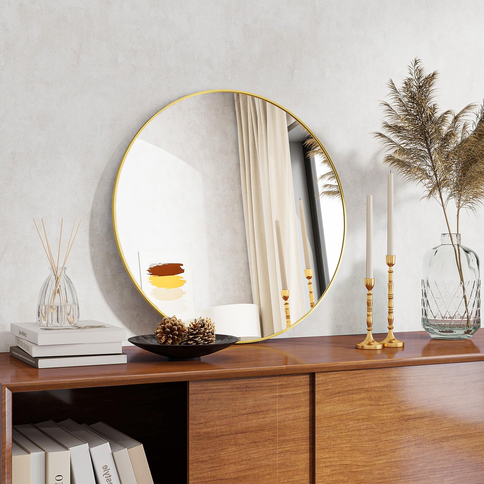 Koonmi 50cm Gold Round Mirror | Aluminum Alloy Frame Wall Mirror