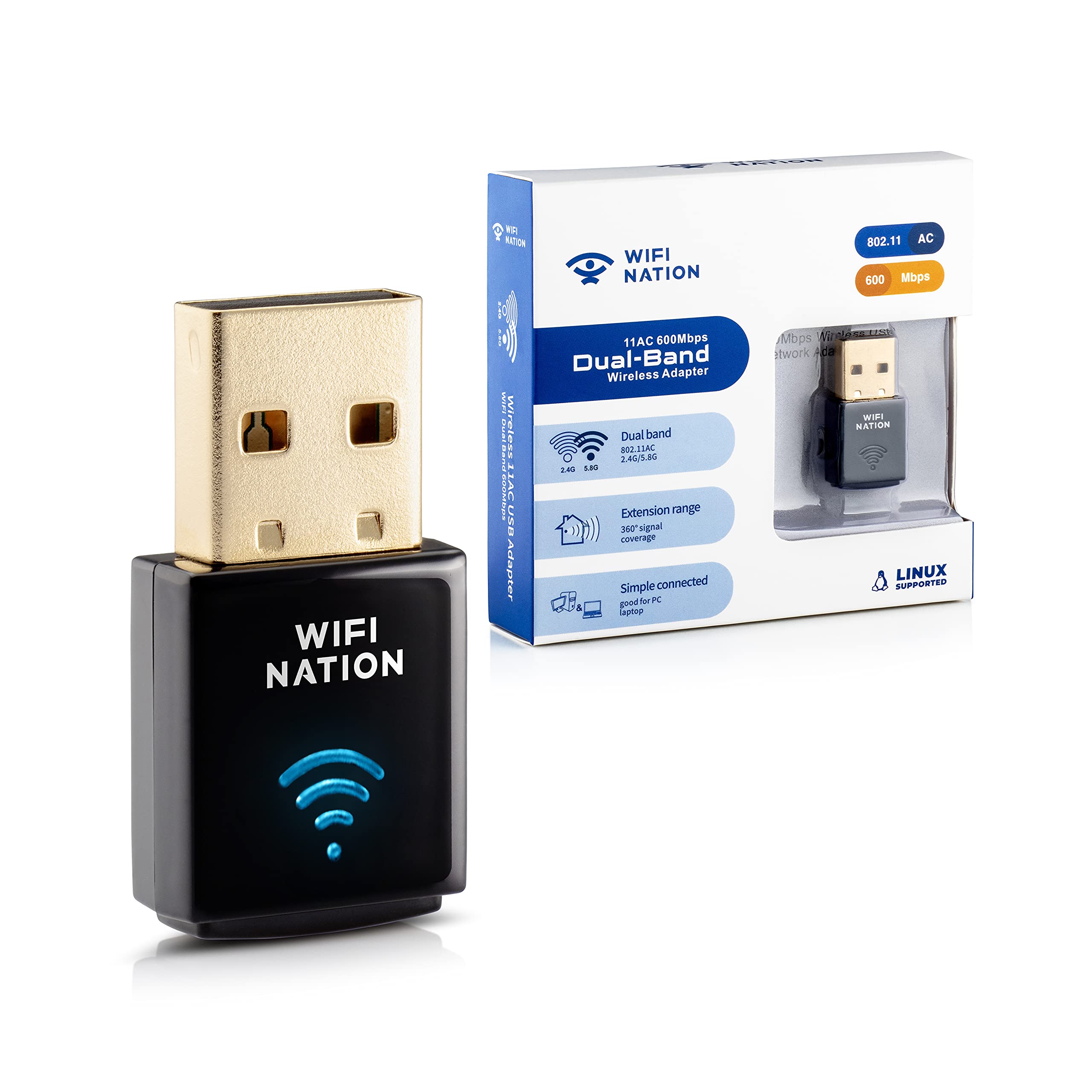 WiFi Nation AC600 Mini USB WiFi Adapter – Dual Band Wireless Dongle