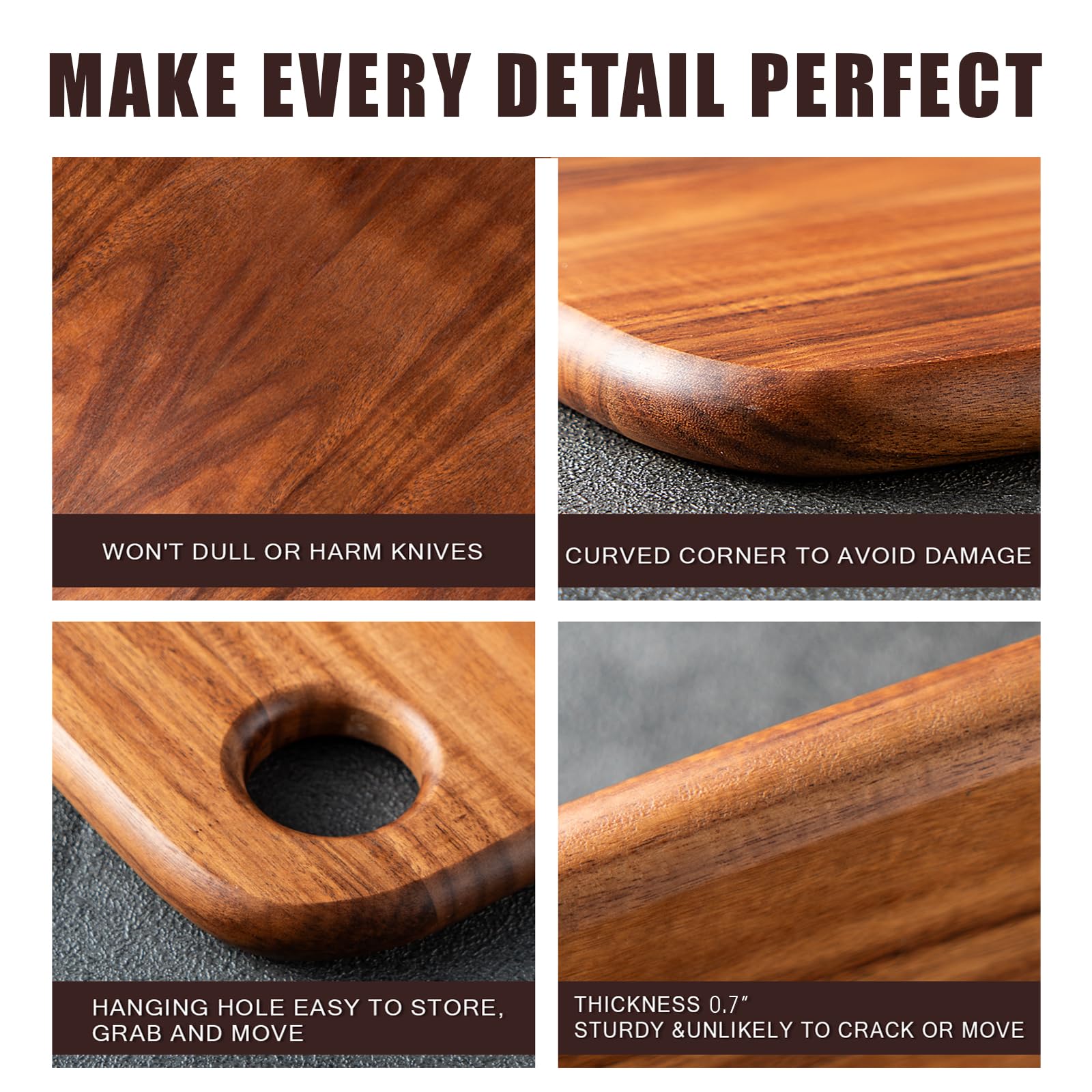 James.F Large Acacia Wood Cutting Board | Heavy Duty Kitchen Serving Board