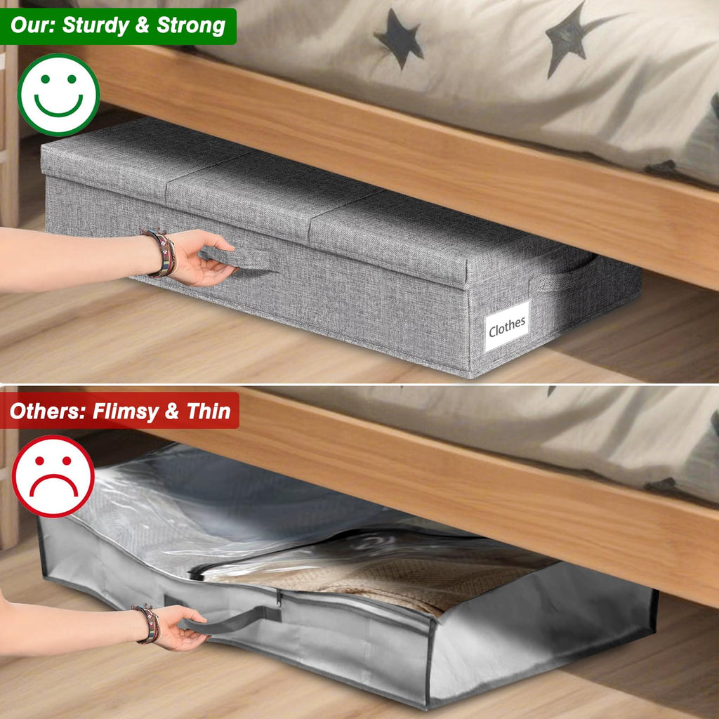 mepure 3-Pack Underbed Storage Boxes with Lids | 48L Foldable Fabric - Grey