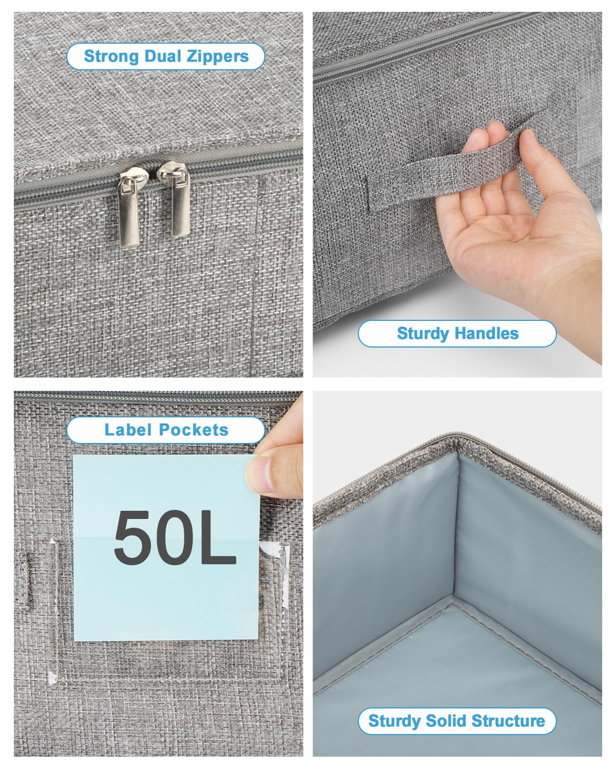 JUPELI 50L Under Bed Storage Boxes with Lids, 2 Pack, Grey - image 4