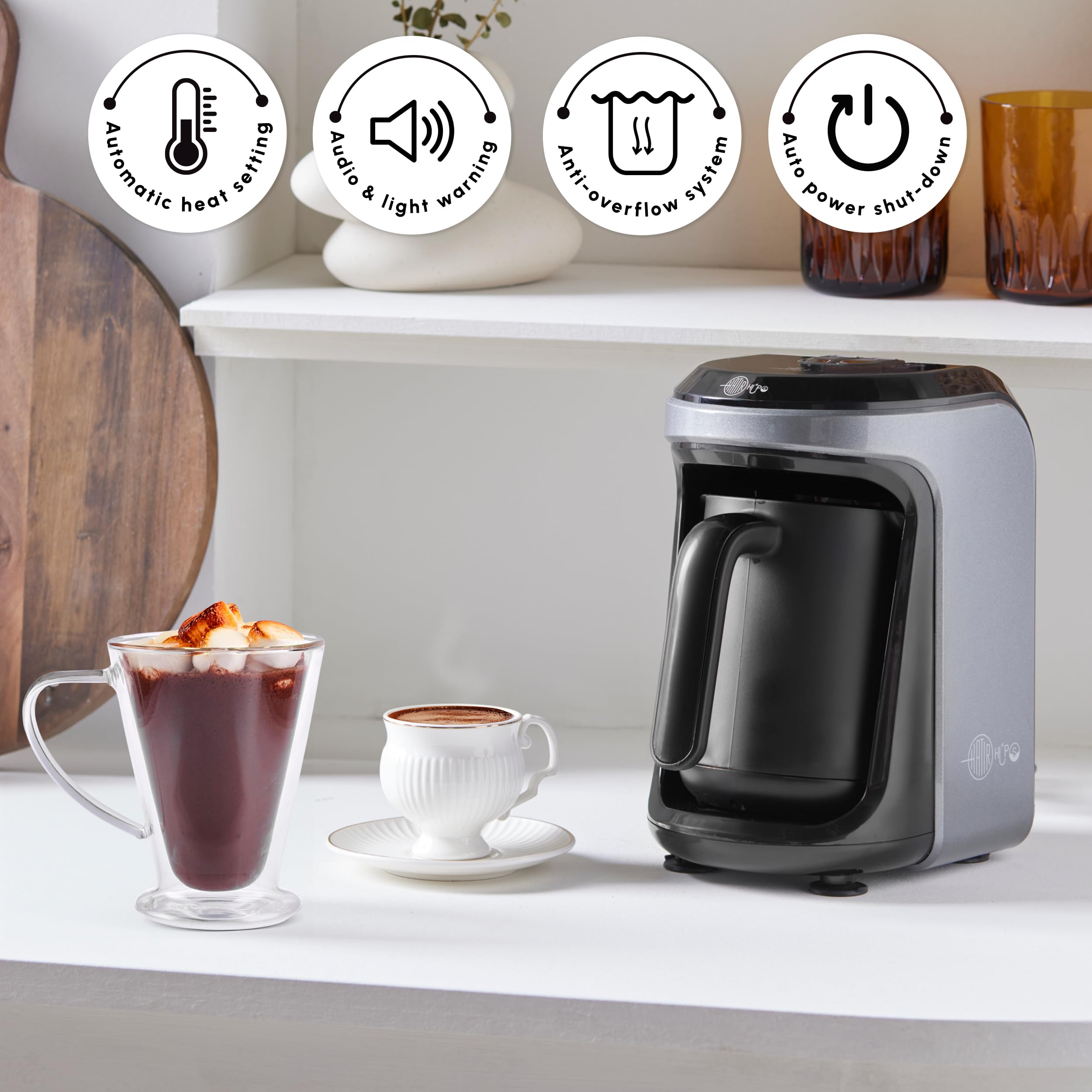 Karaca Hatır Hüps Turkish Coffee Maker & Milk Machine - 5 Cup, Anthracite
