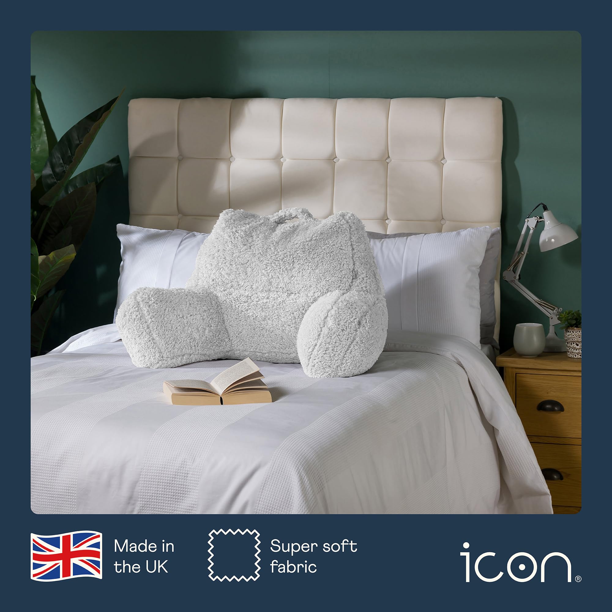 icon Teddy Bear Fluffy Fleece Cuddle Cushion – Cream Reading Pillow