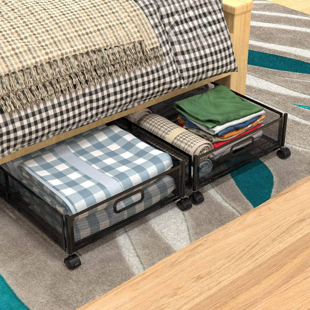 Jolof Store Metal Underbed Storage Box with Wheels | Foldable Organizer