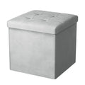 Oak & Tea Storage Ottoman Cube, Foldable Velvet Footstool, Light Grey - image 1