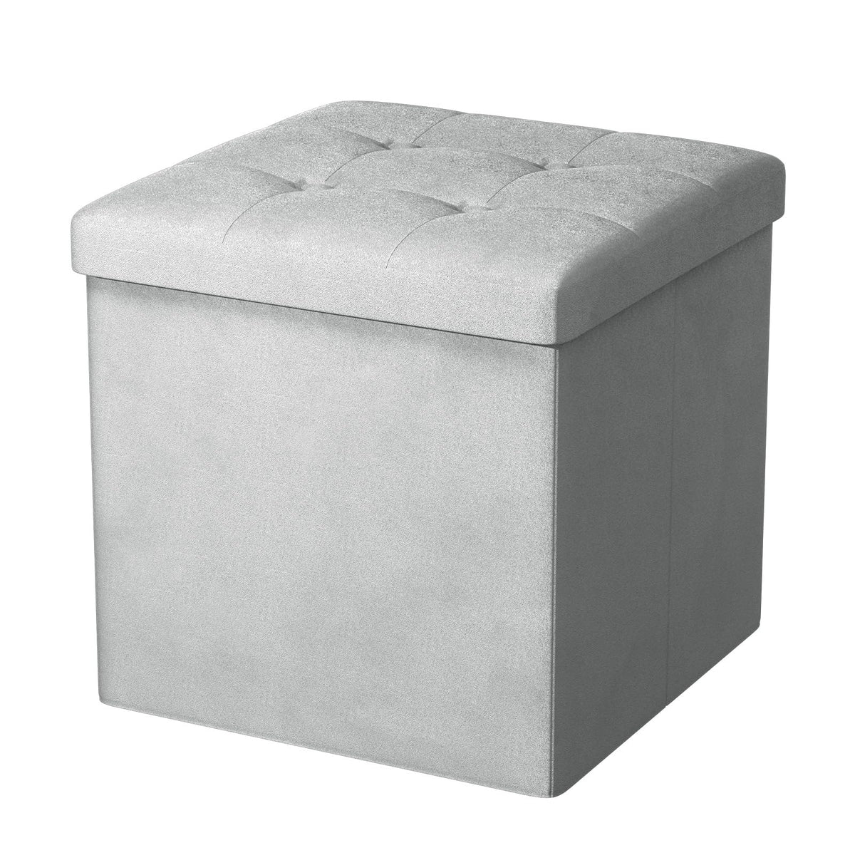 Oak & Tea Storage Ottoman Cube, Foldable Velvet Footstool, Light Grey - image 1