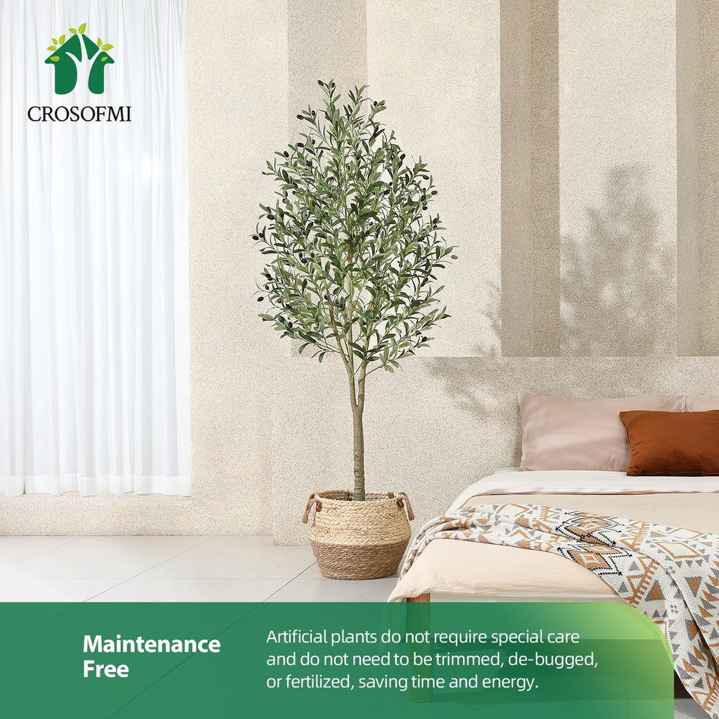 CROSOFMI 6ft Artificial Olive Tree | Tall Faux Silk Potted Plant for Indoor