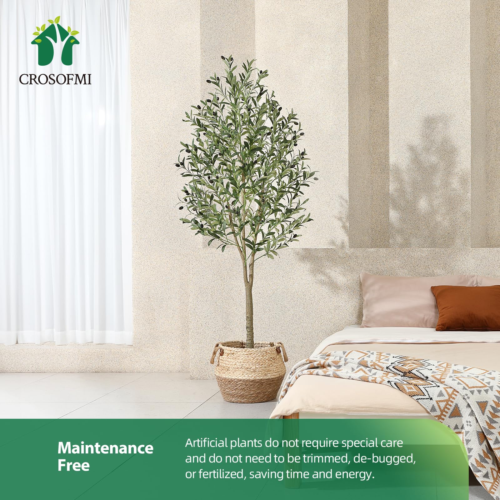 CROSOFMI 6ft Artificial Olive Tree | Tall Faux Silk Potted Plant for Indoor