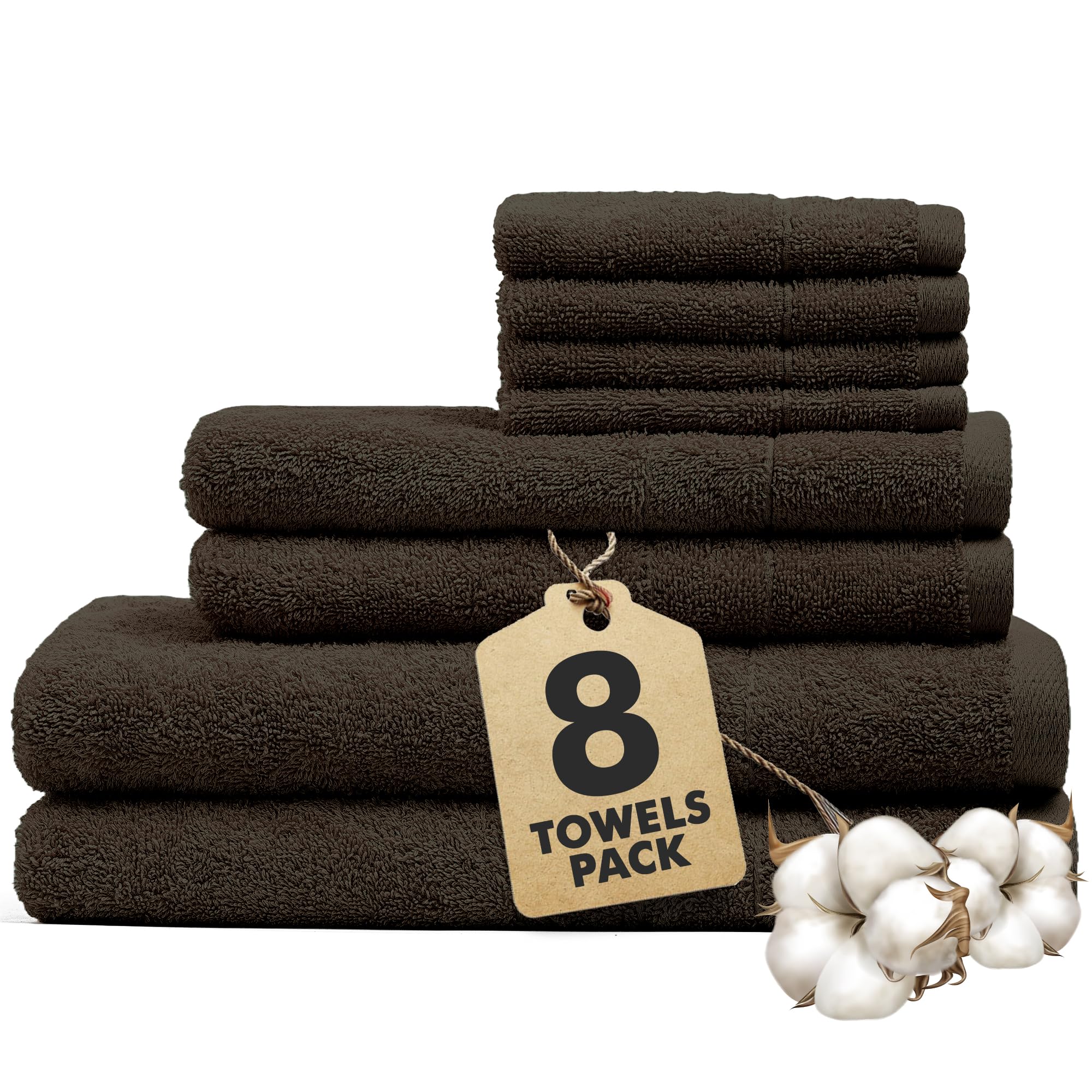 Novo Home 8-Piece Cotton Bath Towel Set – Dark Brown Quick Dry Bale