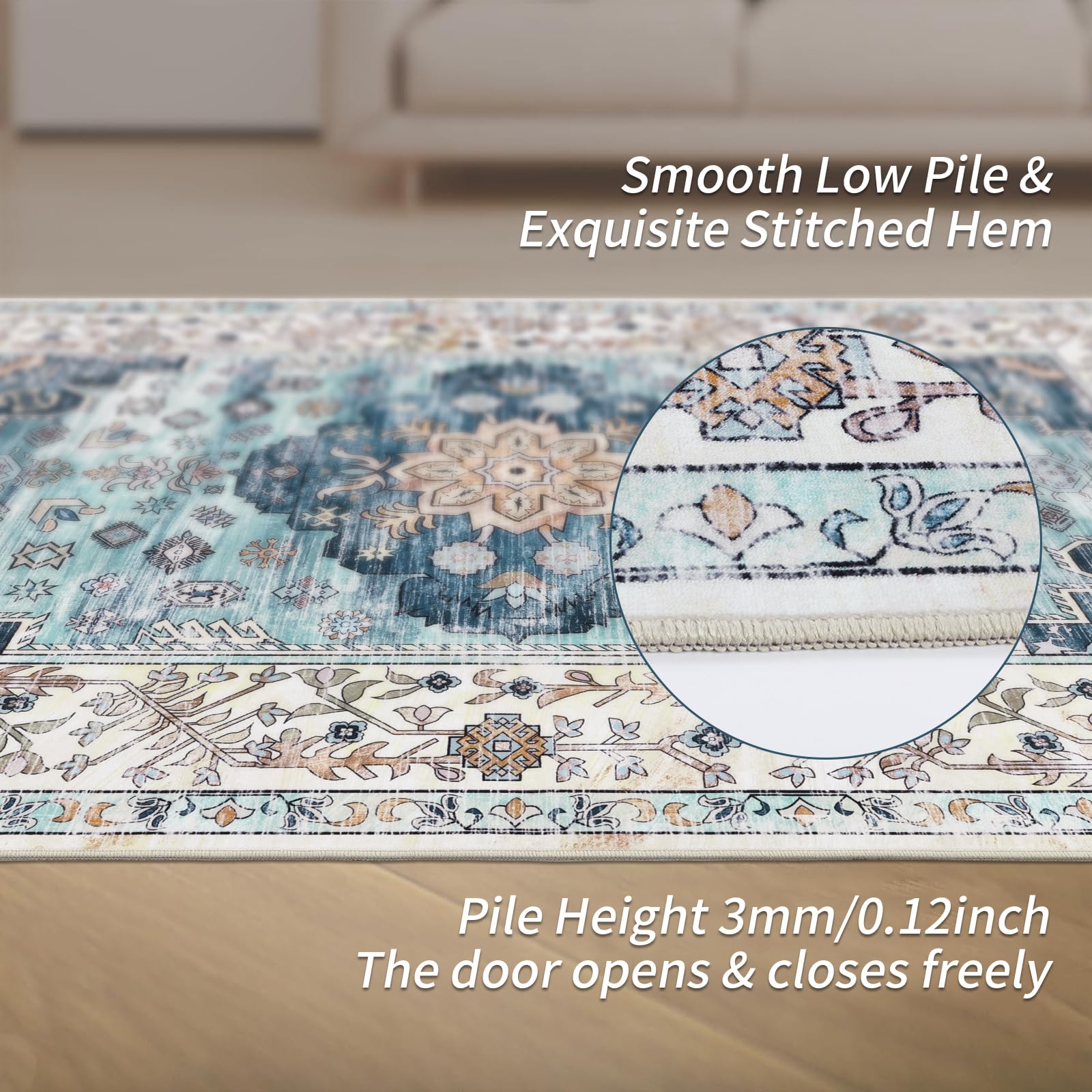 Enyhom Vintage Boho Area Rug – 120x180cm Washable Non-Slip Faux Wool