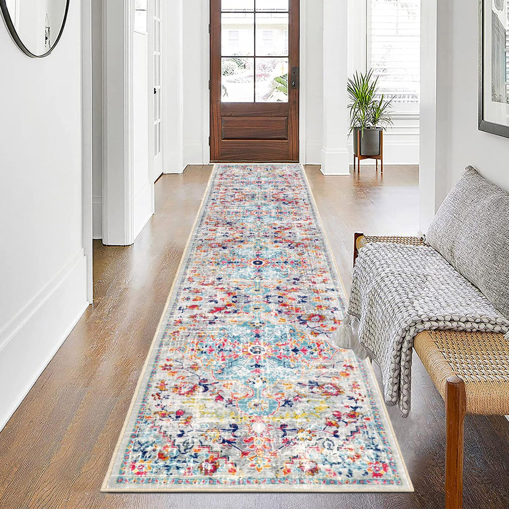 SHACOS Distressed Hallway Runner Rug – Non-Slip Washable Kitchen Mat