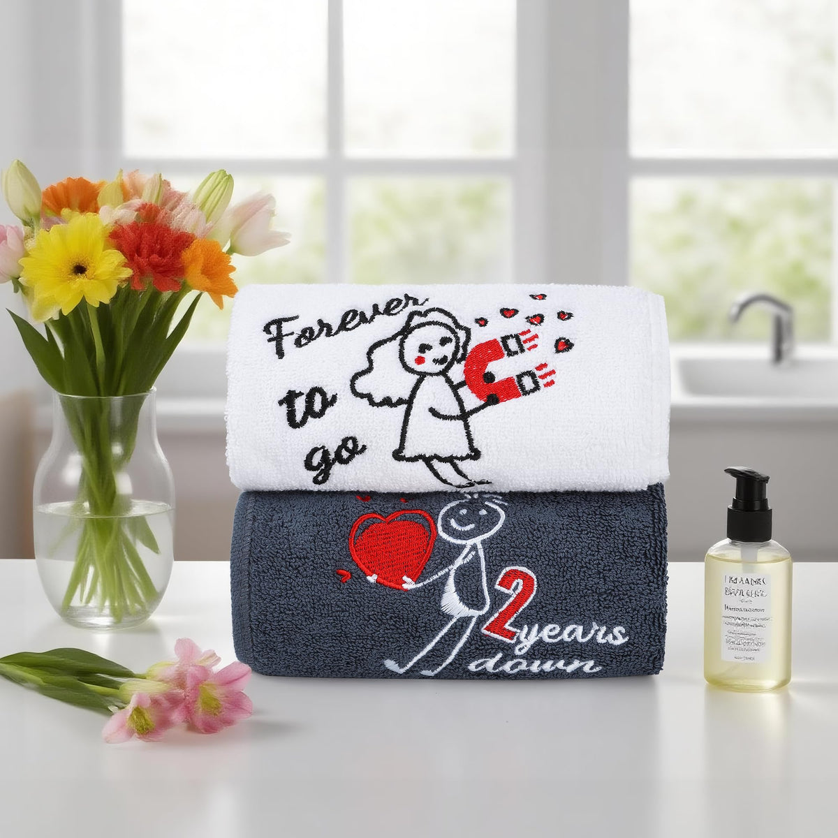 EcoUtens 2nd Anniversary Cotton Gift, 2 Pack Premium 100% Cotton Towel Set with 2 Years Anniversary Card - image 2