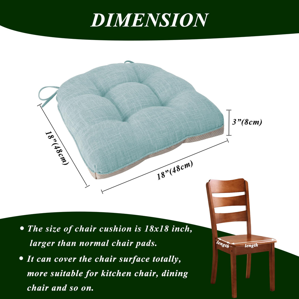 FlyGulls Non-Slip Dining Chair Cushions - Set of 4 Tufted Faux Linen Pads