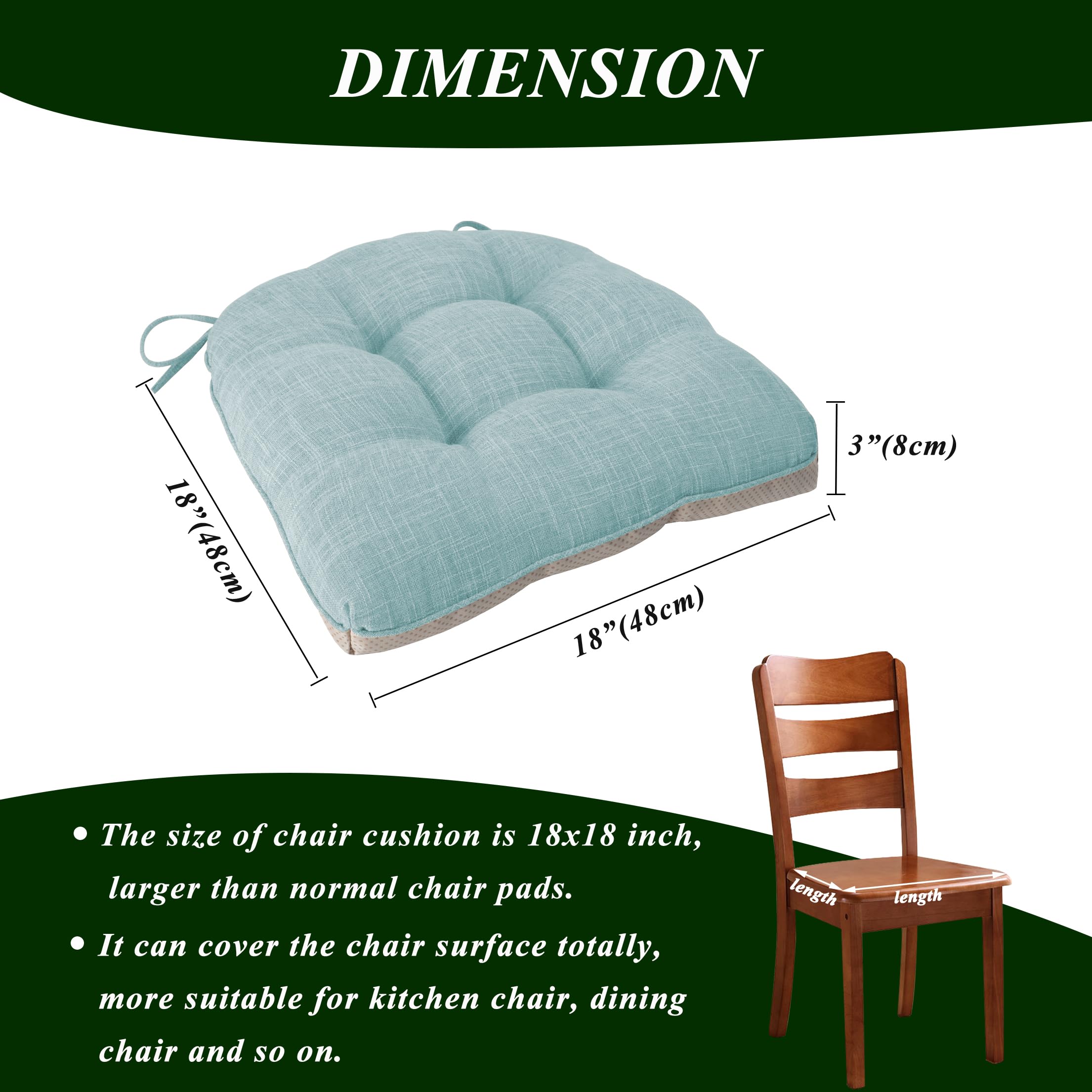 FlyGulls Non-Slip Dining Chair Cushions - Set of 4 Tufted Faux Linen Pads
