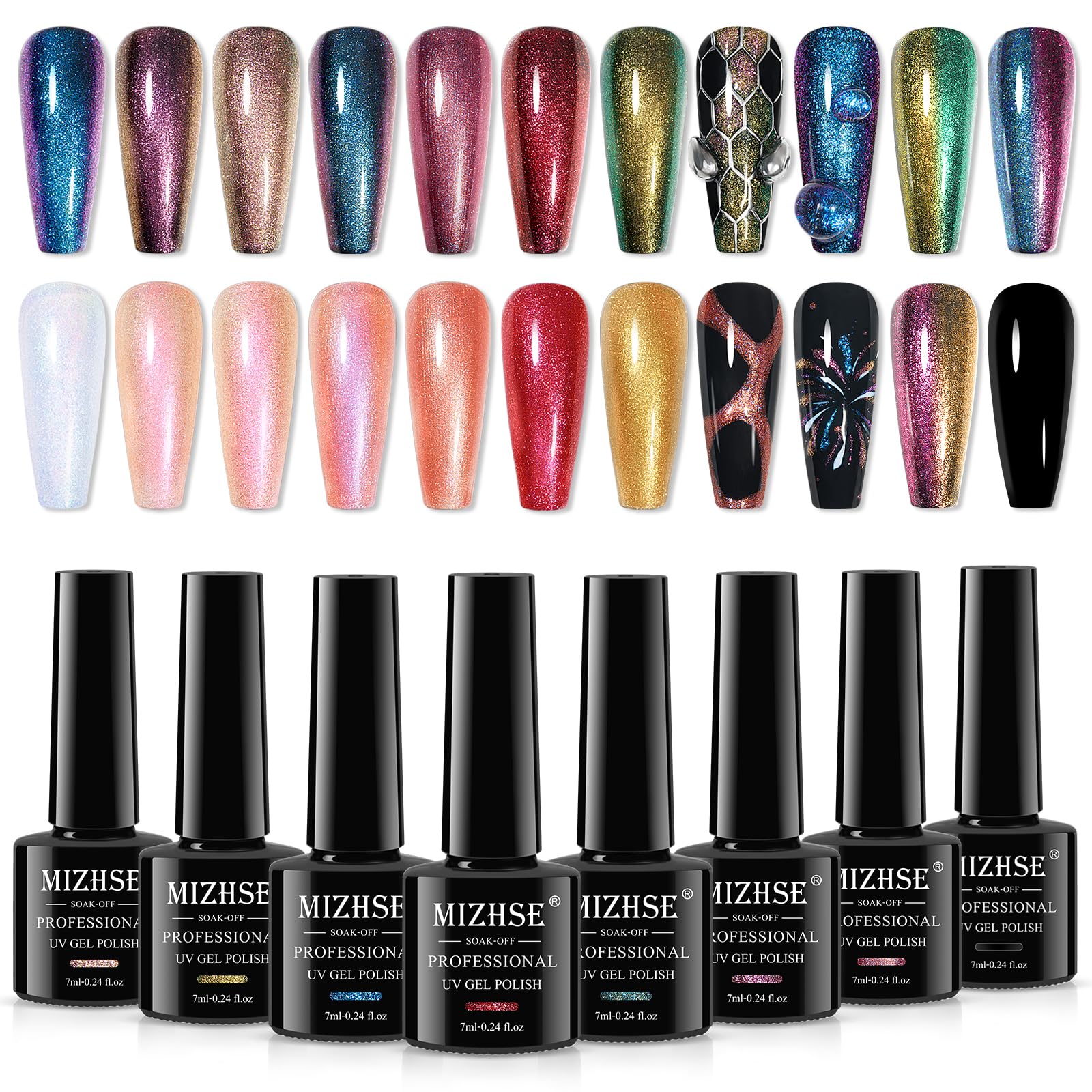 MIZHSE Chameleon Gel Nail Polish Set - 8 Colors Glitter Iridescent Polish