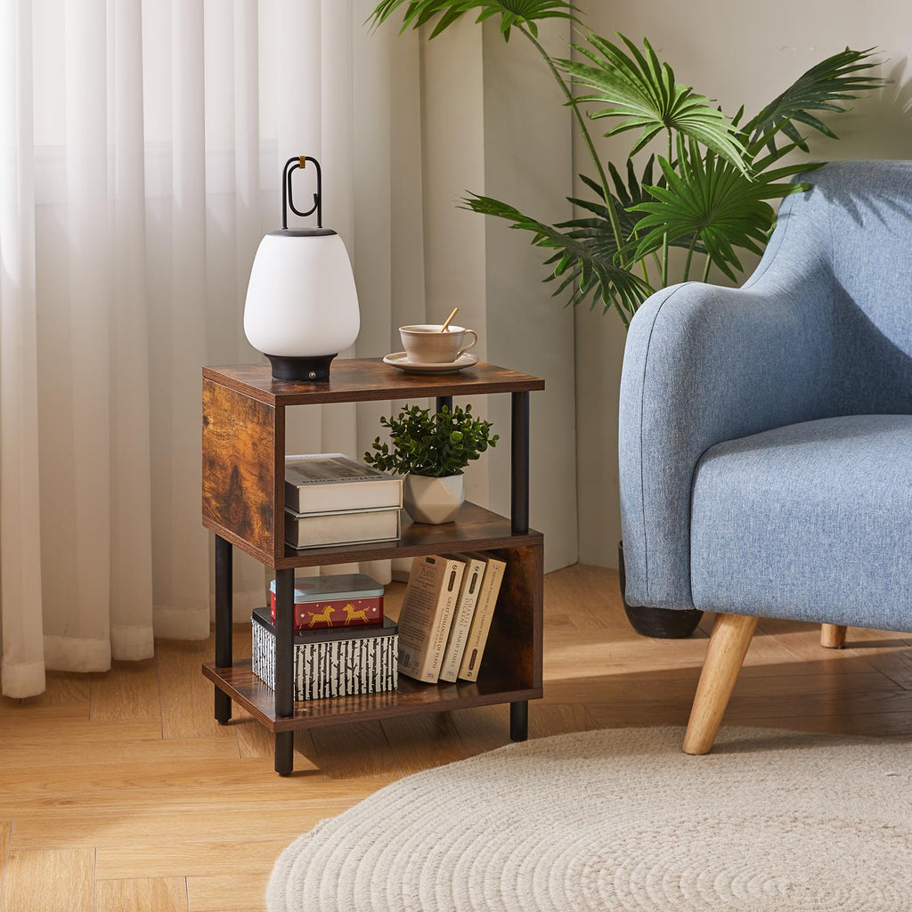 Aibiju 3-Tier S-Shaped Side Table | Narrow End Table with Storage Shelf