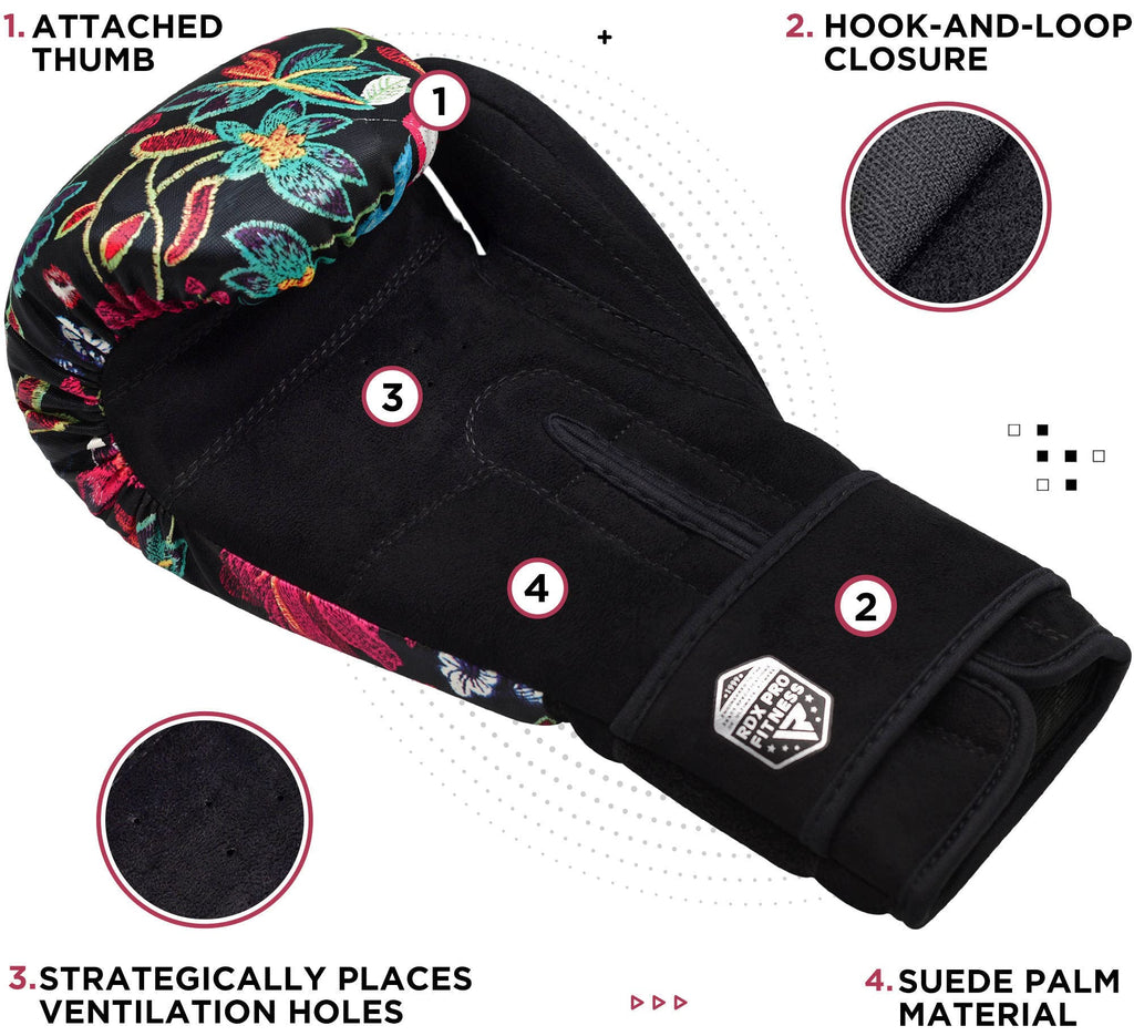 RDX Women Boxing Gloves | Flora Skin Leather Sparring & Muay Thai Mitts