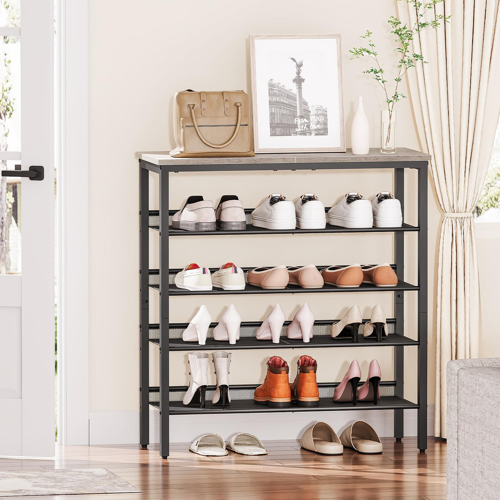 HOOBRO 5-Tier Shoe Rack – Industrial Metal Organizer for 20 Pairs