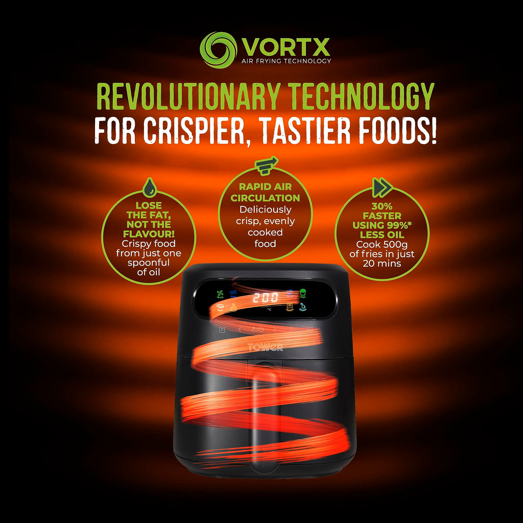 Tower T17125 Vortx 3L Air Fryer | Digital Display & 7 Pre-sets – Black
