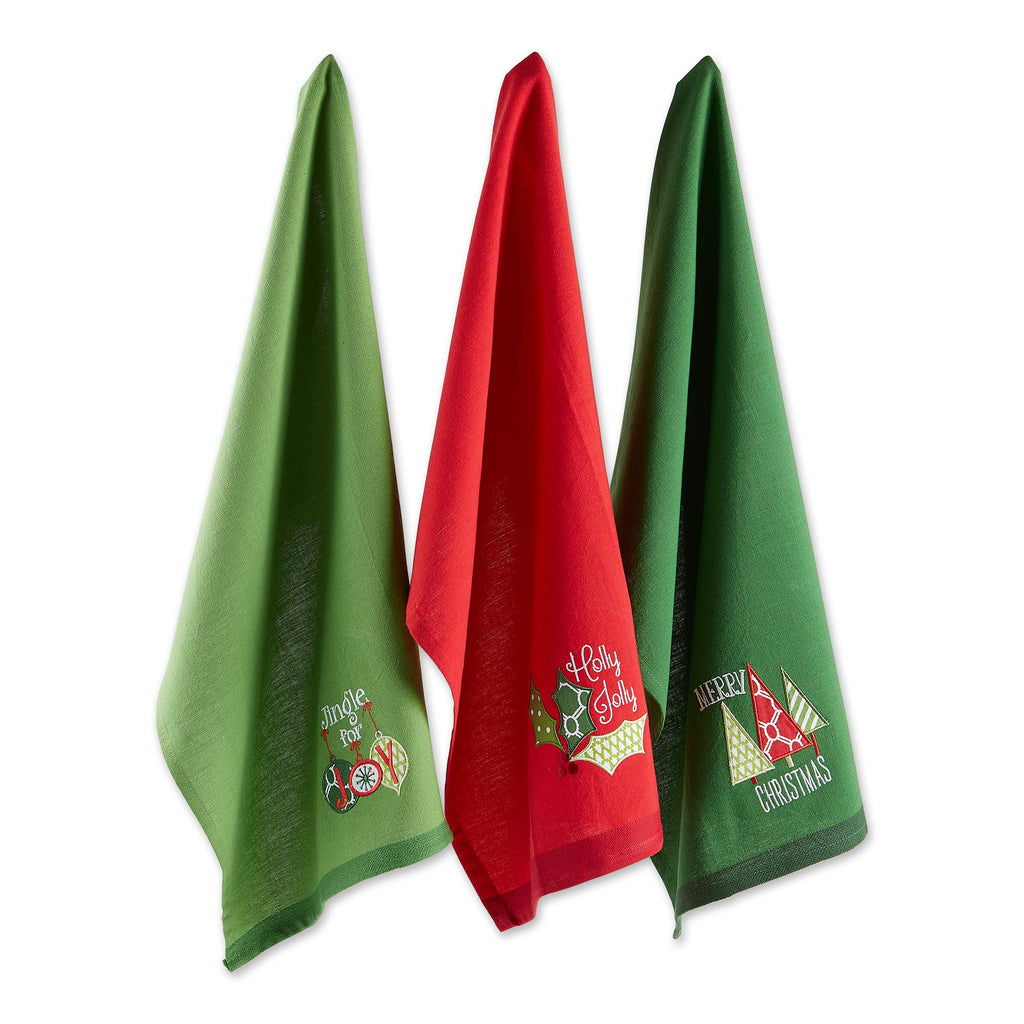 DII Christmas Kitchen Towels Decorative Embellished Cotton Dish Towel Set, 18x28, Jingle for Joy, 3 Count