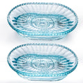 BIMUYI Glass Soap Dish Holder | Embossed Blue Glass Soap Tray | Pack of 2