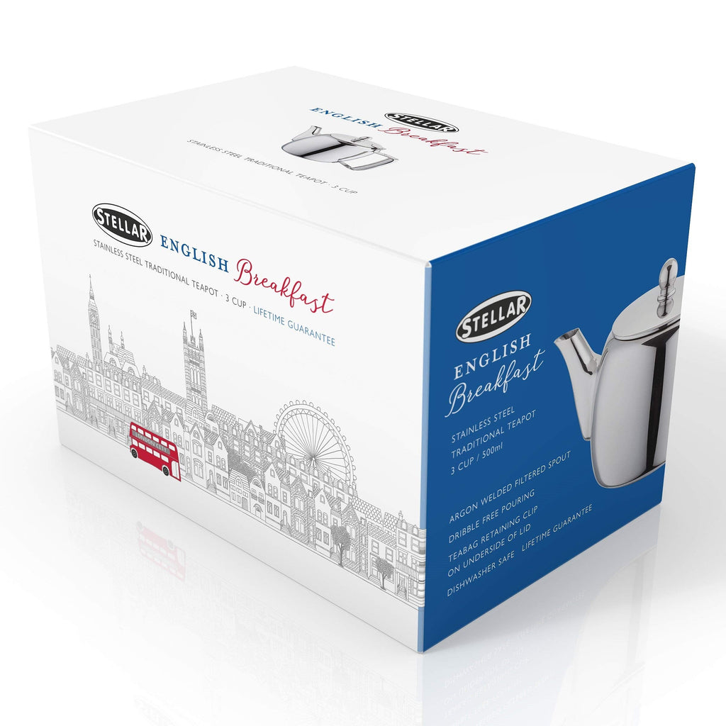 Stellar Traditional Stainless Steel Teapot – 500ml Mirror Polish